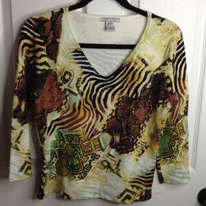 VTG Alberto Makali - NY Paris Milano Geometric Print, Tribal, Sequins, Soft Chic